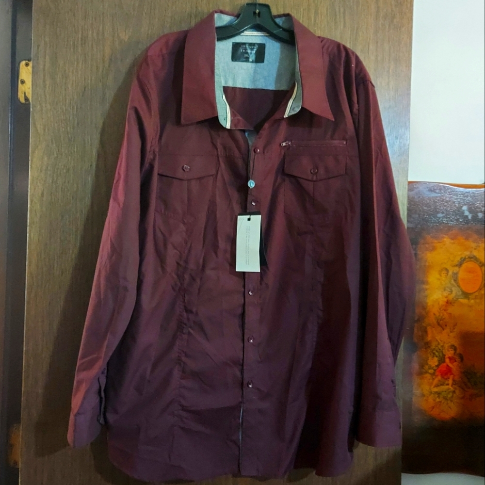 Mens Button Down 3XL Triumph Over Tragedy NWT Purple/Maroon Long Sleeve